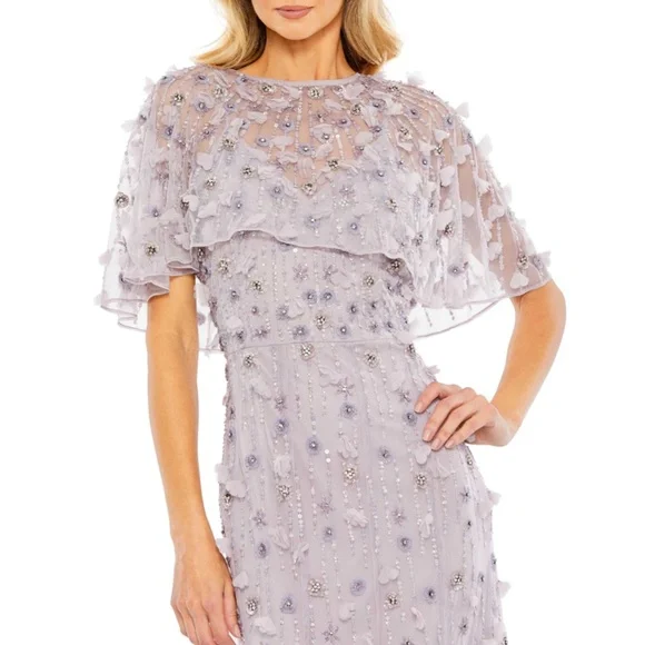 NWT $698 Mac Duggal [ 10 ] Embellished Cape Sleeve Trumpet Gown in Lilac Purple‎ - Picture 2 of 16